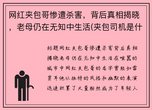 网红夹包哥惨遭杀害，背后真相揭晓，老母仍在无知中生活(夹包司机是什么意思)