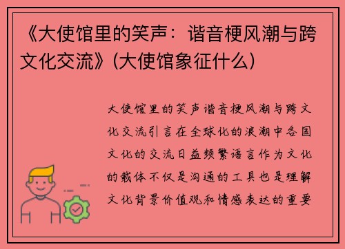 《大使馆里的笑声：谐音梗风潮与跨文化交流》(大使馆象征什么)