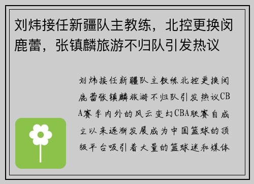 刘炜接任新疆队主教练，北控更换闵鹿蕾，张镇麟旅游不归队引发热议